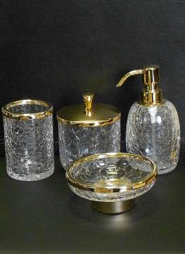 Аксессуары для ванной настольные, кракелюрное стекло, золото