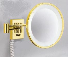 Аксессуары для ванной Зеркало косметическое с подсветкой и увеличением золотое